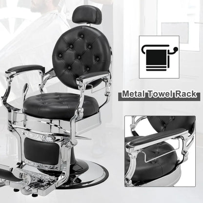 Heavy Duty Vintage Recline Barber Chair Hydraulic with Headrest,Supports up to 700lbs & 360°Rotatable,Professional Salon Beauty