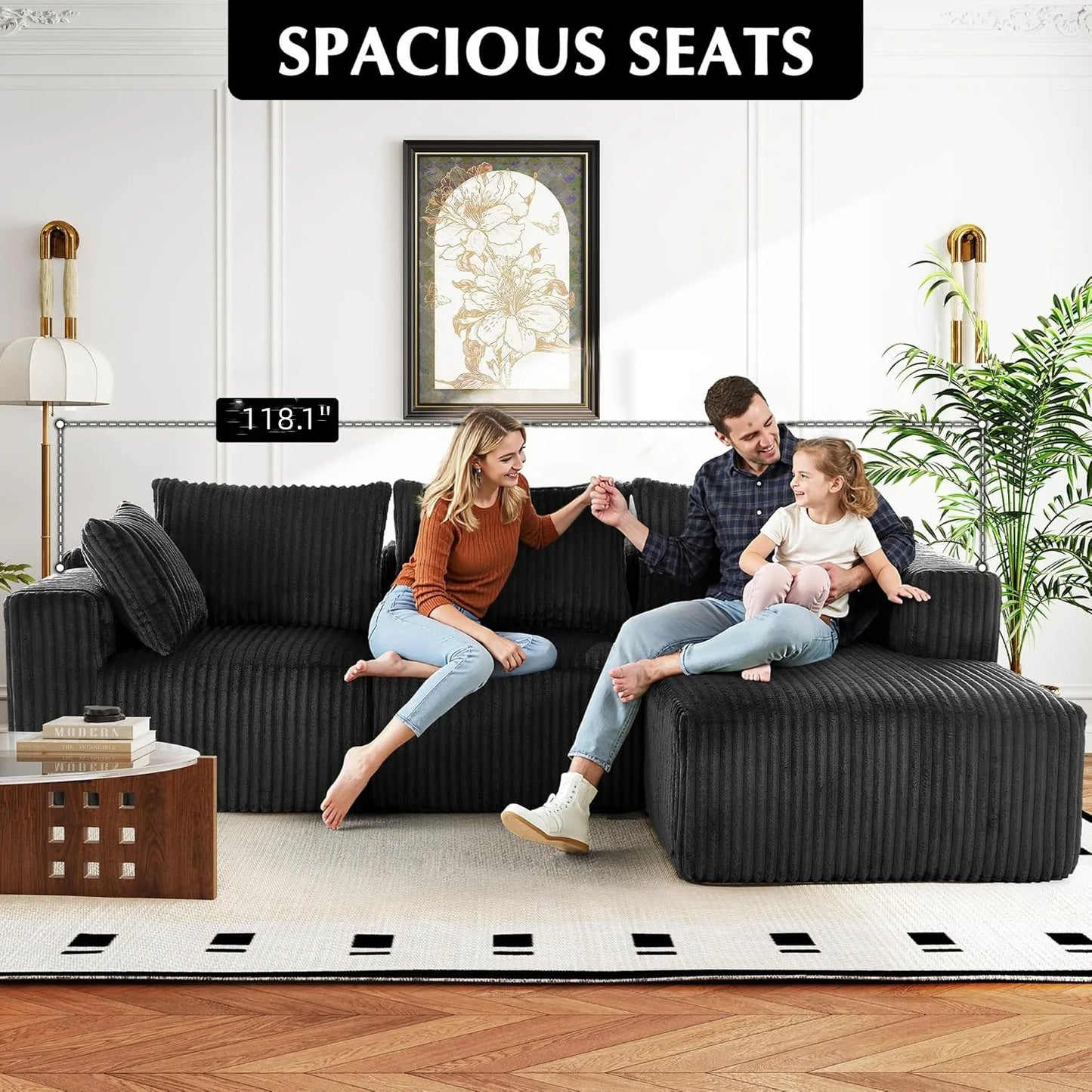 Modular Sectional Sofa for Living Room L Shaped Boneless Couch, Sofa Bed Memory Foam Couches with Chaise