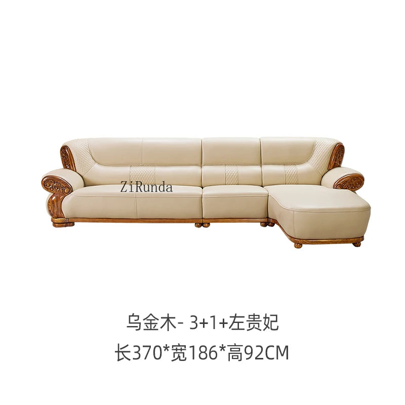 Ebony leather sofa, living room solid wood princess corner sofa, modern furniture