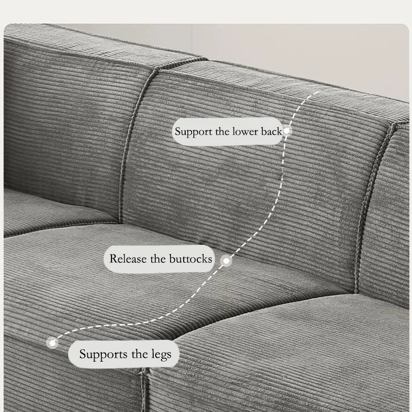 Three-Seater Sofa Vacuum Compressed Sofa Tofu Block Retro Corduroy Fabric, Durable Pure Sponge, Frameless, Minimalist Living Roo