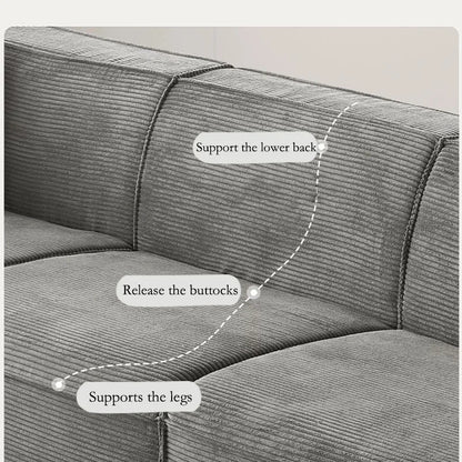 Three-Seater Sofa Vacuum Compressed Sofa Tofu Block Retro Corduroy Fabric, Durable Pure Sponge, Frameless, Minimalist Living Roo
