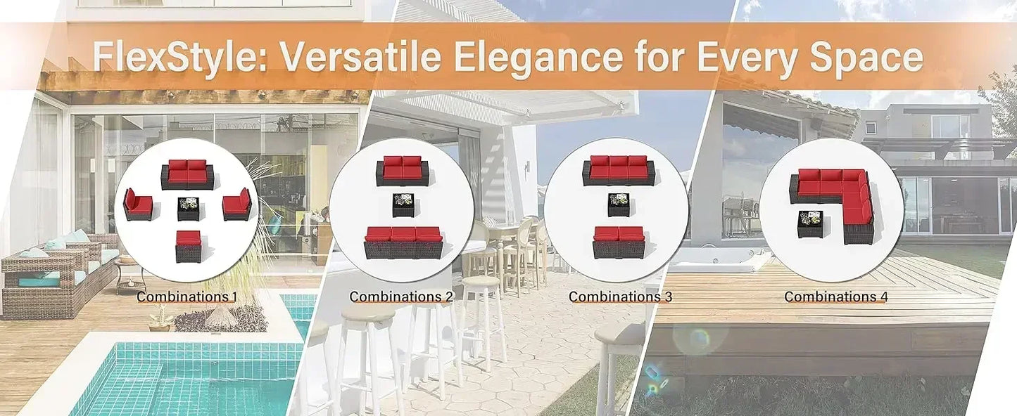 YND6-WQQkulavik 6PCs outdoor furniture set PE Wicker rattan sectional sofa patio conversation sets. navy blue