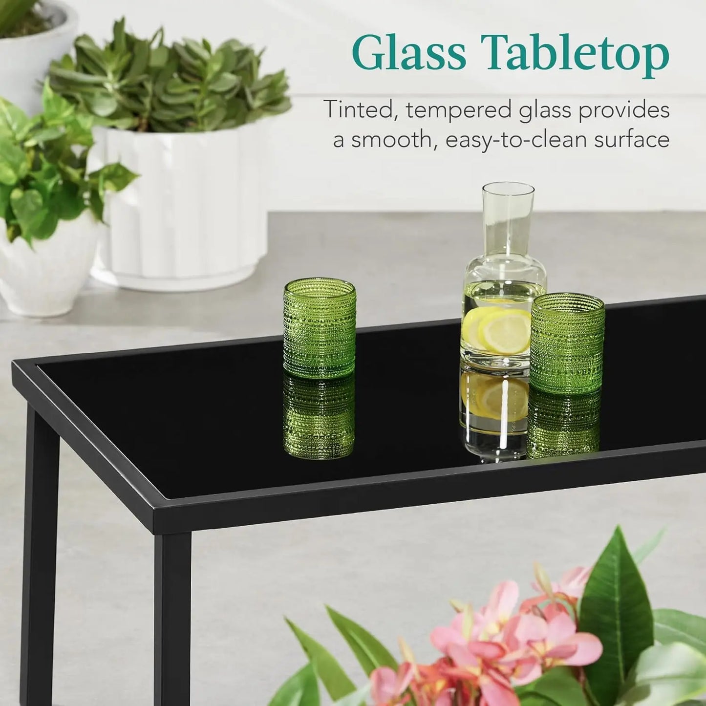 4-Piece Outdoor Textilene Patio Conversation Set, Backyard Furniture w/Loveseat, Coffee Table, Steel Frame - Black/Black