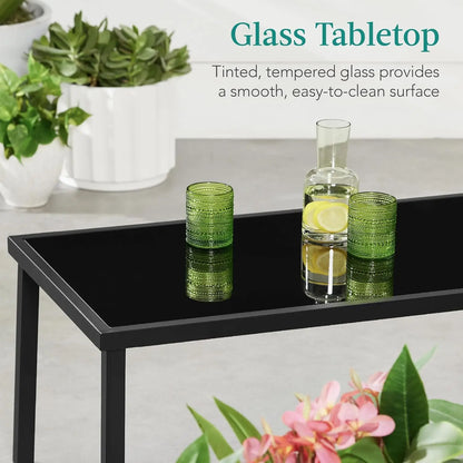 4-Piece Outdoor Textilene Patio Conversation Set, Backyard Furniture w/Loveseat, Coffee Table, Steel Frame - Black/Black