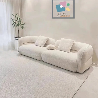 Cream style sofa, simple curved corner combination lamb wool sofa
