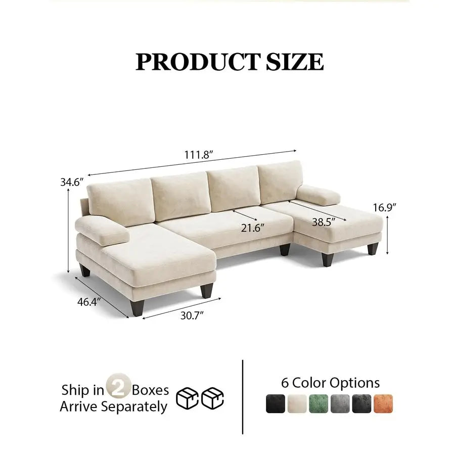 UShaped Sectional Couches for Living Room 112 Inch Modern Sectional Couch Warm White Chenille Sofa with Double Chaise, Custom