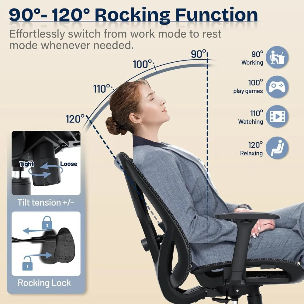 Adjustable Ergonomic Office Chair with Mesh Seat, Lumbar Support, 3D Armrests, and Tilt Mechanism