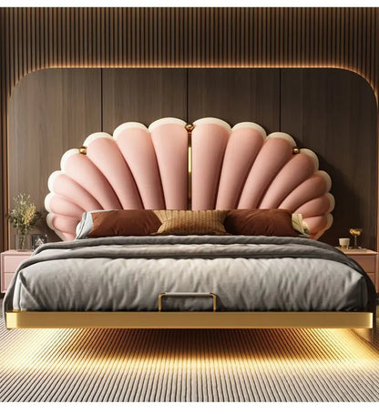 Luxury Beds 2 People Frame Floating Light Luxury Leather LED Lamp Double Bed Pink And Blue Queen Bed Frames Bedroom Furniture