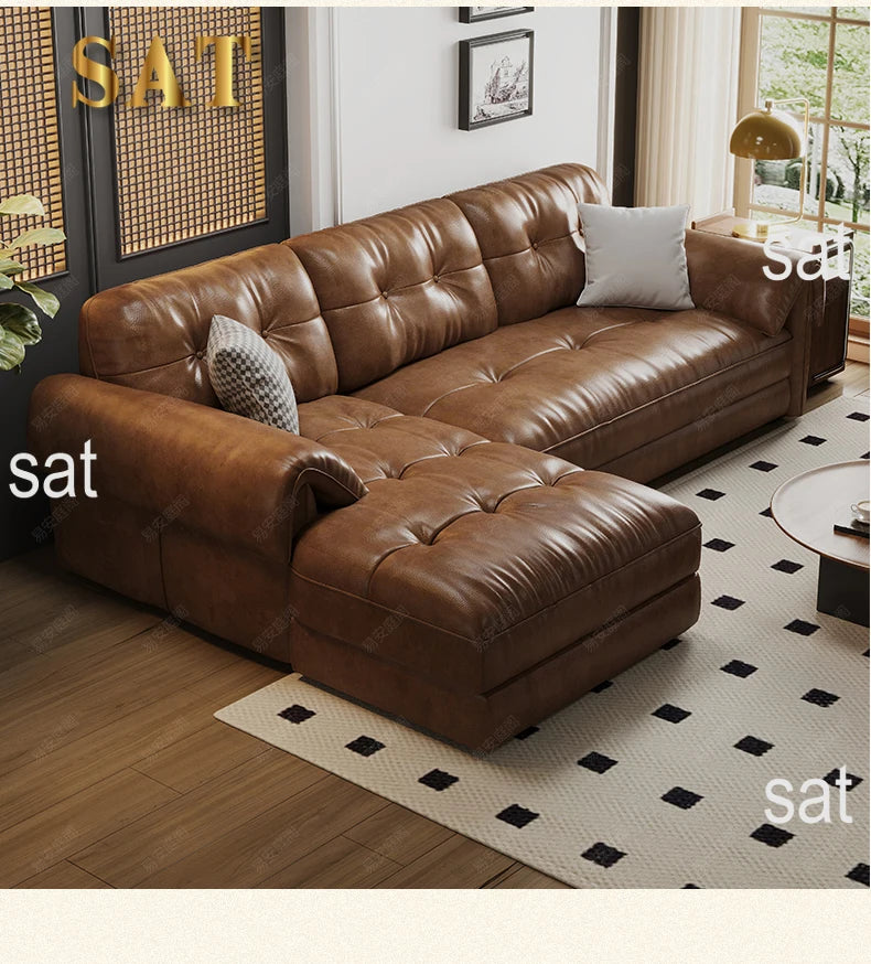 Minimalist Brown Sleep Sofa Faux Leather Designer Loveseat Lazy Sofa Couch Cloud Divano Da Soggiorno Living Room Furniture