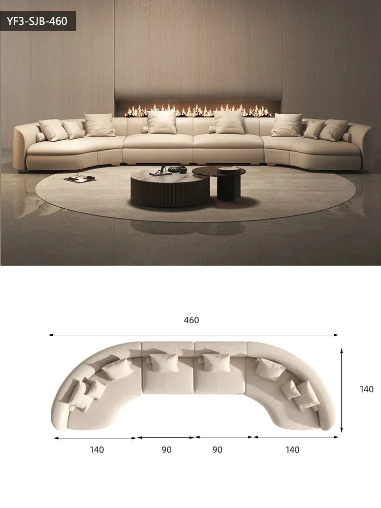 Italian Minimalist Circular Curved Leather Sofa Large Apartment Living Room Corner Leather Sofa