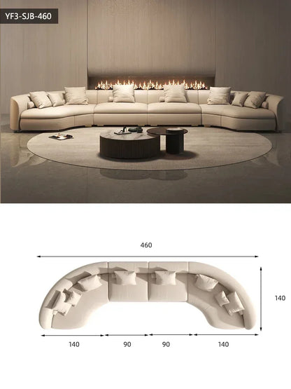 Italian Minimalist Circular Curved Leather Sofa Large Apartment Living Room Corner Leather Sofa