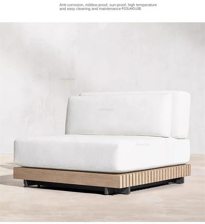 Nordic Solid Wood Villa Set Patio Outdoor Sofas Waterproof Sun Protection Balcony Leisure Recliner Light Luxury Garden Furniture