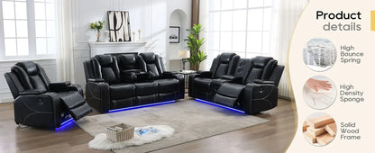 Power Recliner Sofa Sectional Sofa with LED Light for Living Room, Air Leather Reclining Corner Sectional Sofa Set