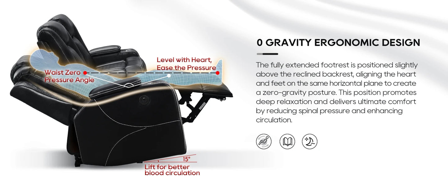 Power Recliner Sofa Sectional Sofa with LED Light for Living Room, Air Leather Reclining Corner Sectional Sofa Set