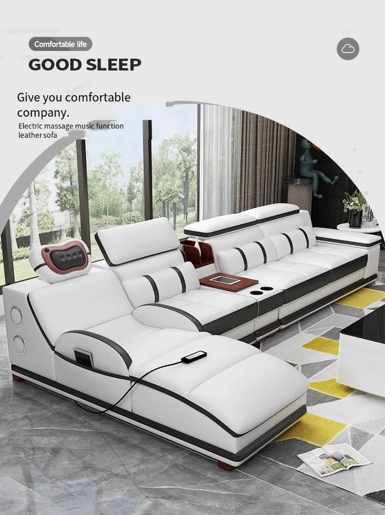 Massage Modern Leather Sofa Luxury Multi Functional Italian Recliner Sofa Couch Puffs Divano Da Soggiorno Living Room Furniture