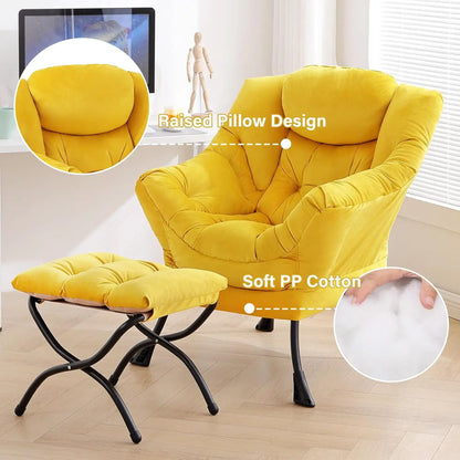 Modern Velvet Lounge Chair with Ottoman, Comfy Reading Armchair with Footrest for Living Room, Bedroom, Dorm