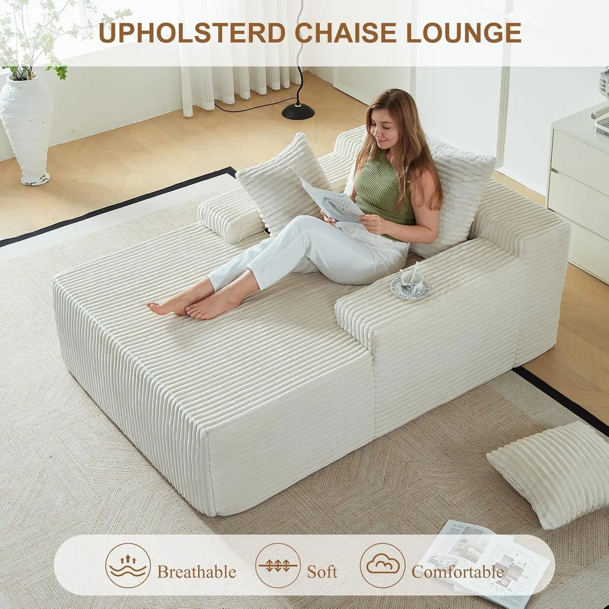 67 Inch Chaise Lounge Chair Indoor Oversized Upholstered Corduroy Sofa Bed Deep Seat Sleeper Couch Customized