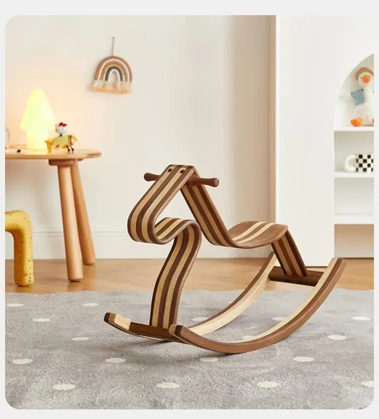 Solid wood color matching parent-child rocking horse chair Nordic light luxury toy birthday gift adults can sit