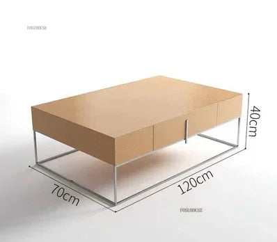 Modern Creative Coffee Tables for Living Room Square Solid Wood with Drawer Side Table Light Luxury Designer Table for Office J