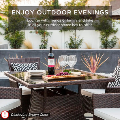 Best Choice Products 5-Piece Indoor Outdoor Wicker Dining Set Furniture for Patio, Backyard w/Square Glass Tabletop, Umbrella Cu