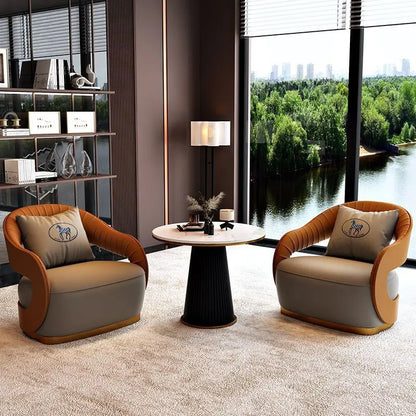 Italian style living room small chairs office and guest rooms single sofa chairs rotatable genuine leather leisure chairs