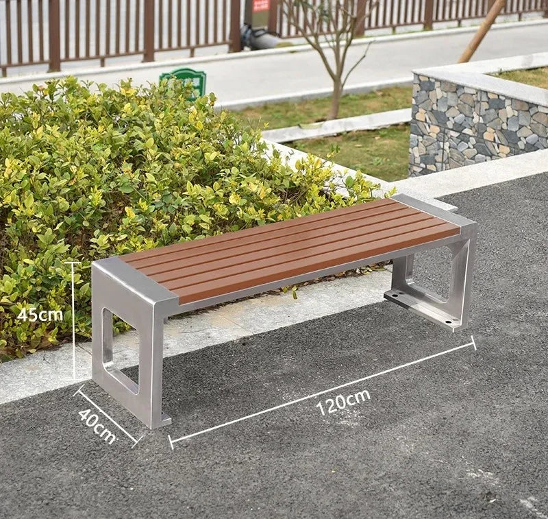 Dossier de jardin en fer forgé, banc de loisirs solide Anti-Corrosion, banc d'extérieur moderne en acier inoxydable, plastique et bois, Patio Park