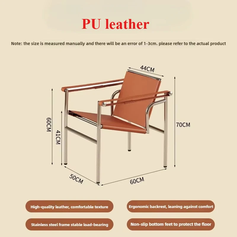 Single Leather Stainless Steel Leisure Chair, Living Room Balcony Study Swivel Chair, Business Meeting and Negotiation Chair