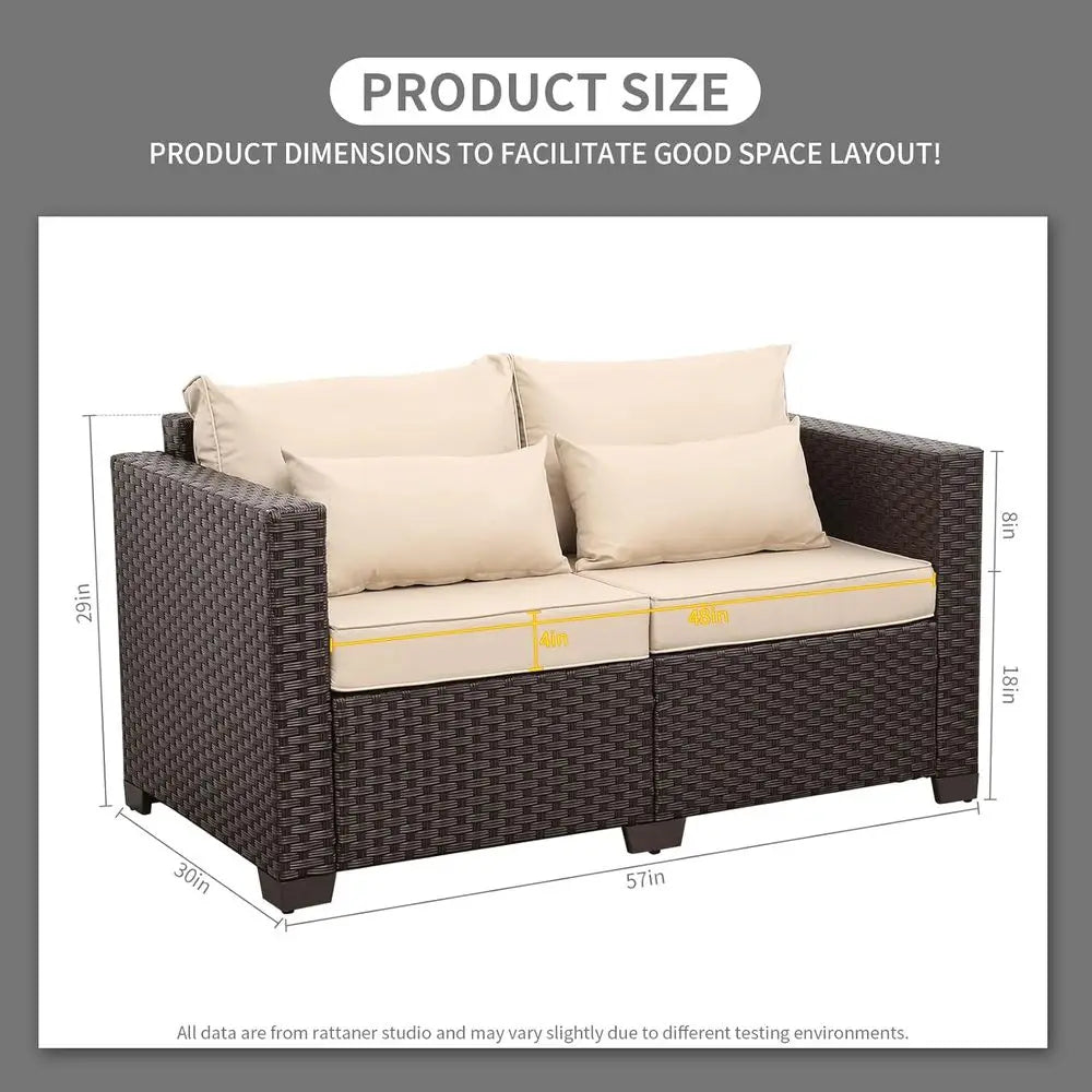 Outdoor Furniture Loveseat Sofa Patio Furniture Small Sofa 2 Seater Couch with Anti-Slip Cushions Lumbar Pillow and Waterproof C