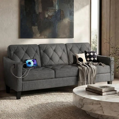 83” Century ern 3 Seater Couch, Small Couches or Living Room, Comy Grey Couch or Aparent Oice Waiting Area, Tuted Design (k Grey