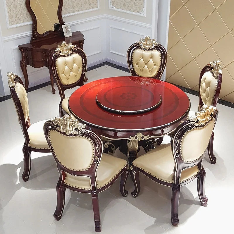 European Style Marble Dining Table Chair Set All Solid Wood Carved for 6-8 People for Restaurant Small Household Hotel