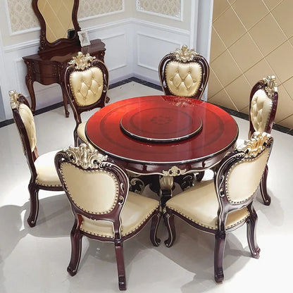European Style Marble Dining Table Chair Set All Solid Wood Carved for 6-8 People for Restaurant Small Household Hotel