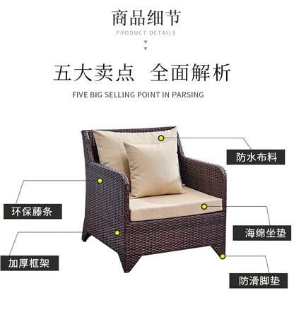 Balcony outdoor combination Living room courtyard hand-woven rattan sofa Rattan chair simple leisure furniture Economically