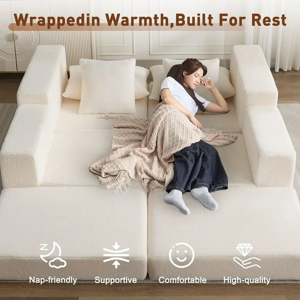 L-Shaped Modular Cloud Sectional Sofa | 3-Seater with Memory Foam Cushions