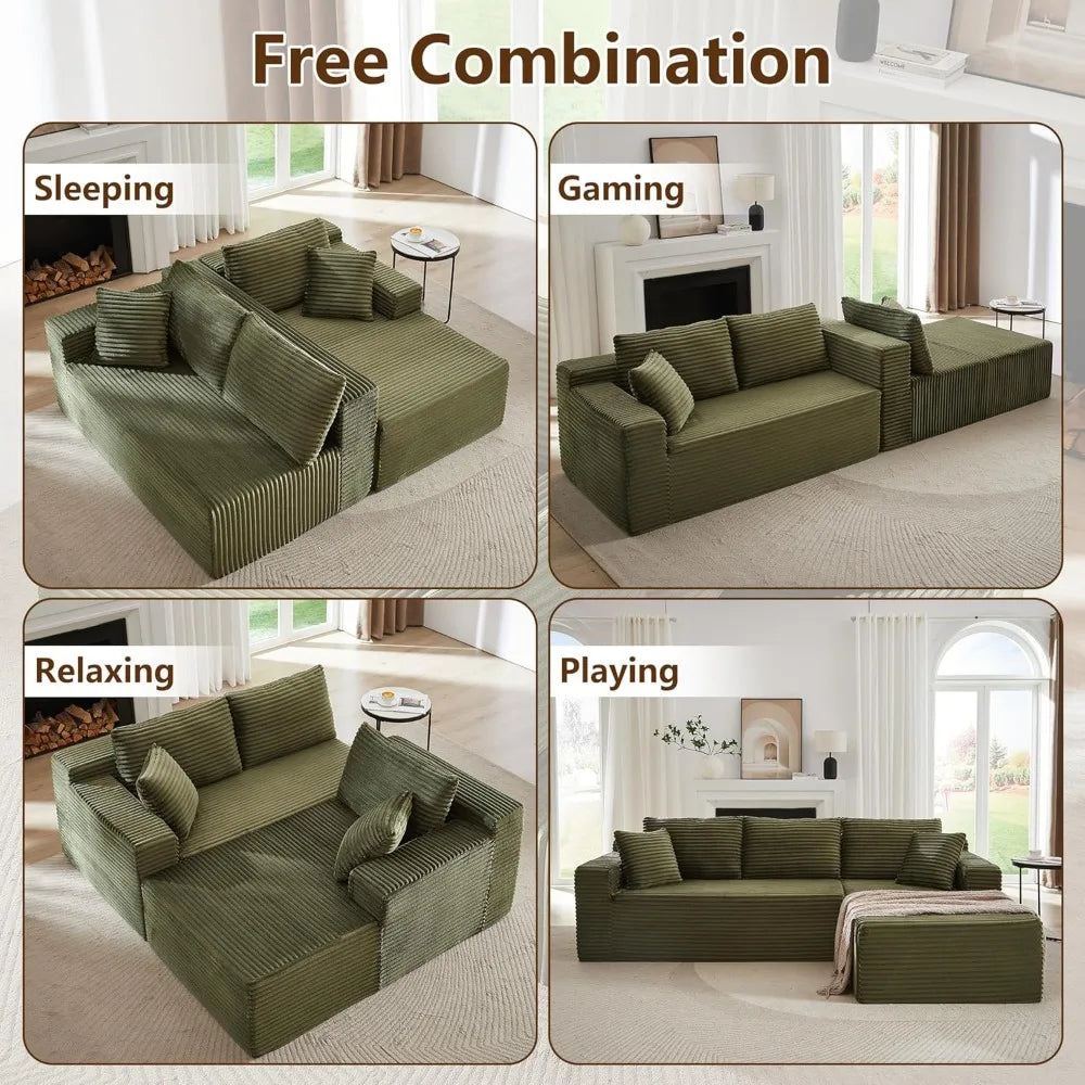 Corduroy Fabric L-Shaped Sectional Sofa, Right Chaise, Cloud Comfort for Living Room