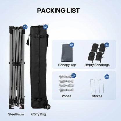 JHK 10x10ft One Push Setup Pop Up Canopy Tent Portable Outdoor Sun Shelter for Beach Events Camping with Rolling Carry Bag
