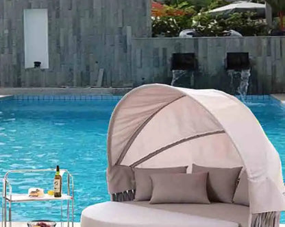 Outdoor circular bed courtyard terrace waterproof and sunscreen aluminum frame structure rope weaving storage