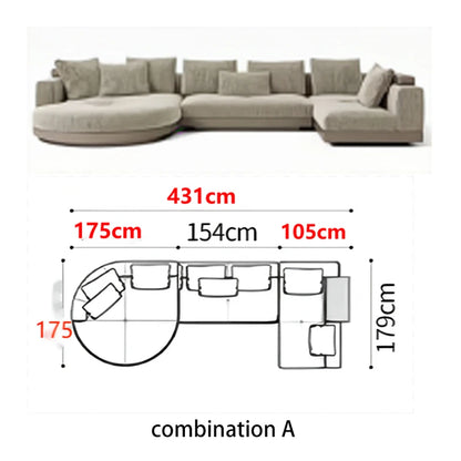 Italian Couch  For Living Room Minimalist Cotton And Linen Fabric Sectional Sofa Large Flat Floor Designer Living Room Sofas