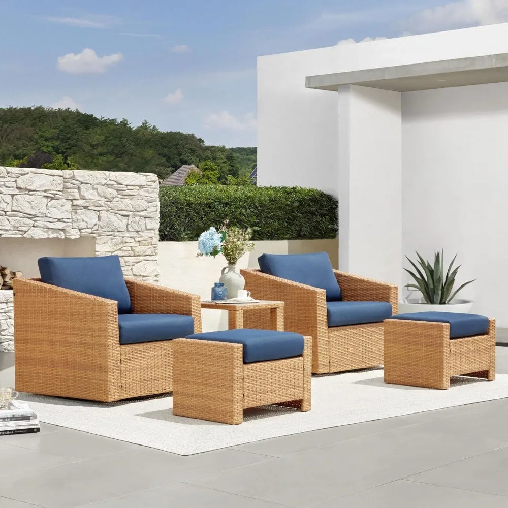 Furniture 5 Pieces Swivel Wicker Patio Furniture Set, Outdoor Conversation Set With 2 Pieces Rattan Swivel Chairs, 2 Pieces