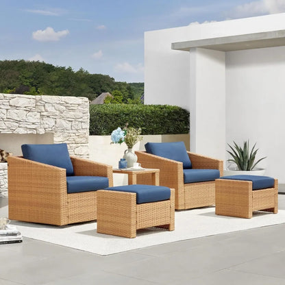 Furniture 5 Pieces Swivel Wicker Patio Furniture Set, Outdoor Conversation Set With 2 Pieces Rattan Swivel Chairs, 2 Pieces