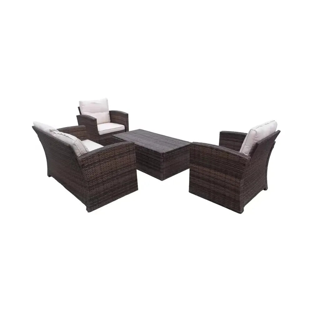 Modern Outdoor Rattan Sofa Set for Patio Balcony Living Room or Courtyard-Woven Wicker Chair Combination for Park Leisure