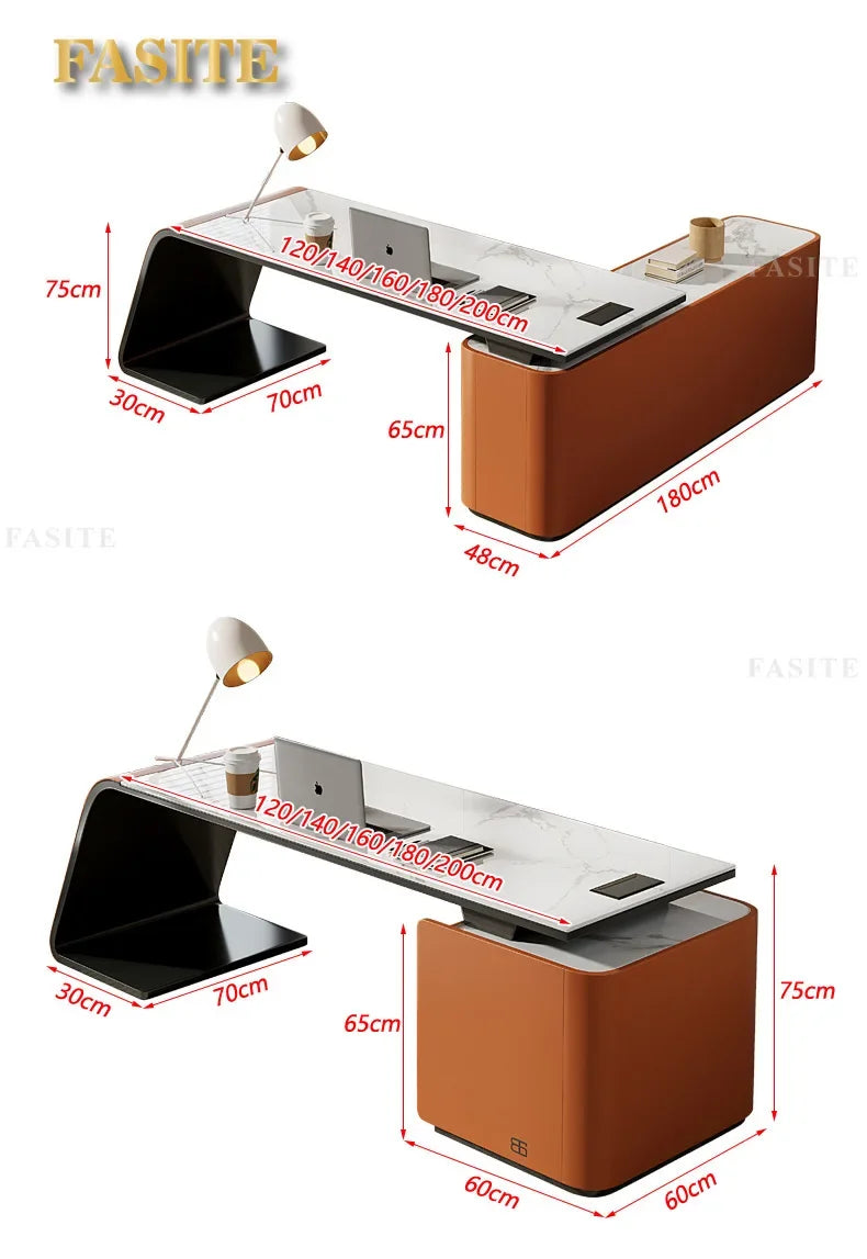 High end light luxury stone table, high-end office desk and chair combination, home L-shaped computer, high-end medical beauty