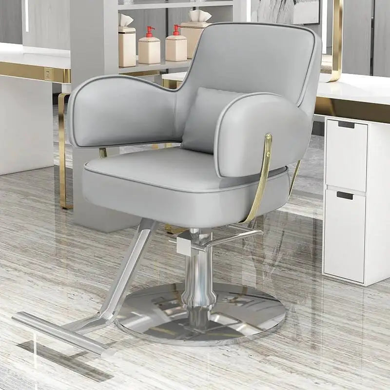 Round Chair Professional Barber Chairs Mirror Hair Salon Women's Beauty Men's Shaving Rotating Ergonomic Wheels Reclining Silla