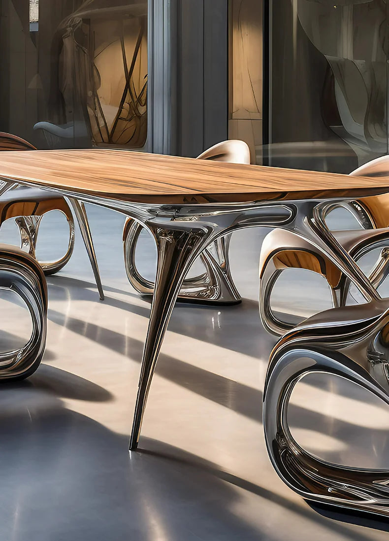 Steel and wood art light luxury dining tables and chairs, art luxury international pavilion furniture