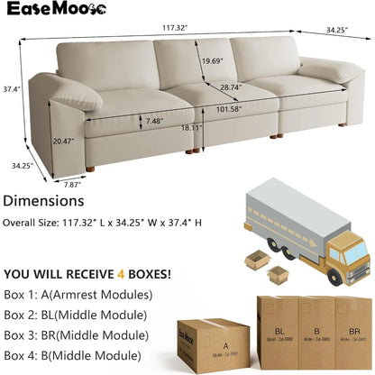 3 Seater Deep Seat Sectional Sofa,Scratch Resistant Faux Leather Material, Oversized Modular Couch for Living Room