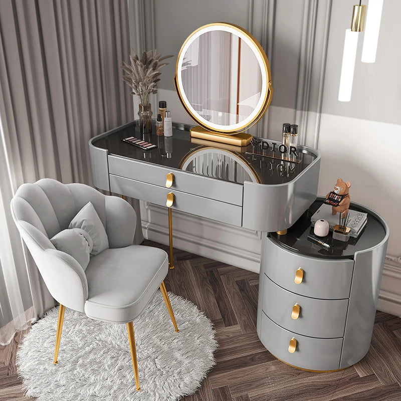 Solid wood new dresser glass bedroom modern simple style light luxury Internet celebrity small makeup table rock slab makeup