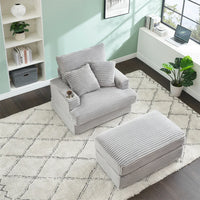 Armchair with Sleep Function Spring Upholstered Armchair Ottoman Set Comfortable Single Sofa Lounge Chaise with Cup Holder