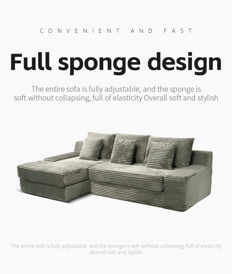 Modern Luxury Velvet L-shaped Compression Sofa Bed Set, Adjustable Function Durable Design, for Living Room Boneless Sofa