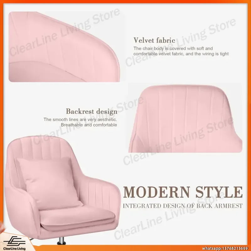 Mid Back Velvet Office Chair with Swivel Base Rolling Casters Adjustable Height Ergonomic Design for Computer Desk Bedroom