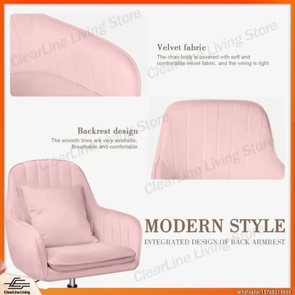 Mid Back Velvet Office Chair with Swivel Base Rolling Casters Adjustable Height Ergonomic Design for Computer Desk Bedroom
