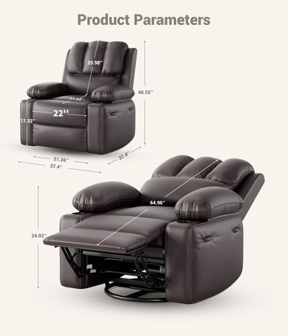 Oversized Recliner Chair With Massage and Heat Function, Adults Leather Single Sofa With Cup Holder For Living Room, Bedroom